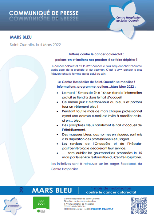 Mars bleu au sein du Centre Hospitalier de Saint-Quentin